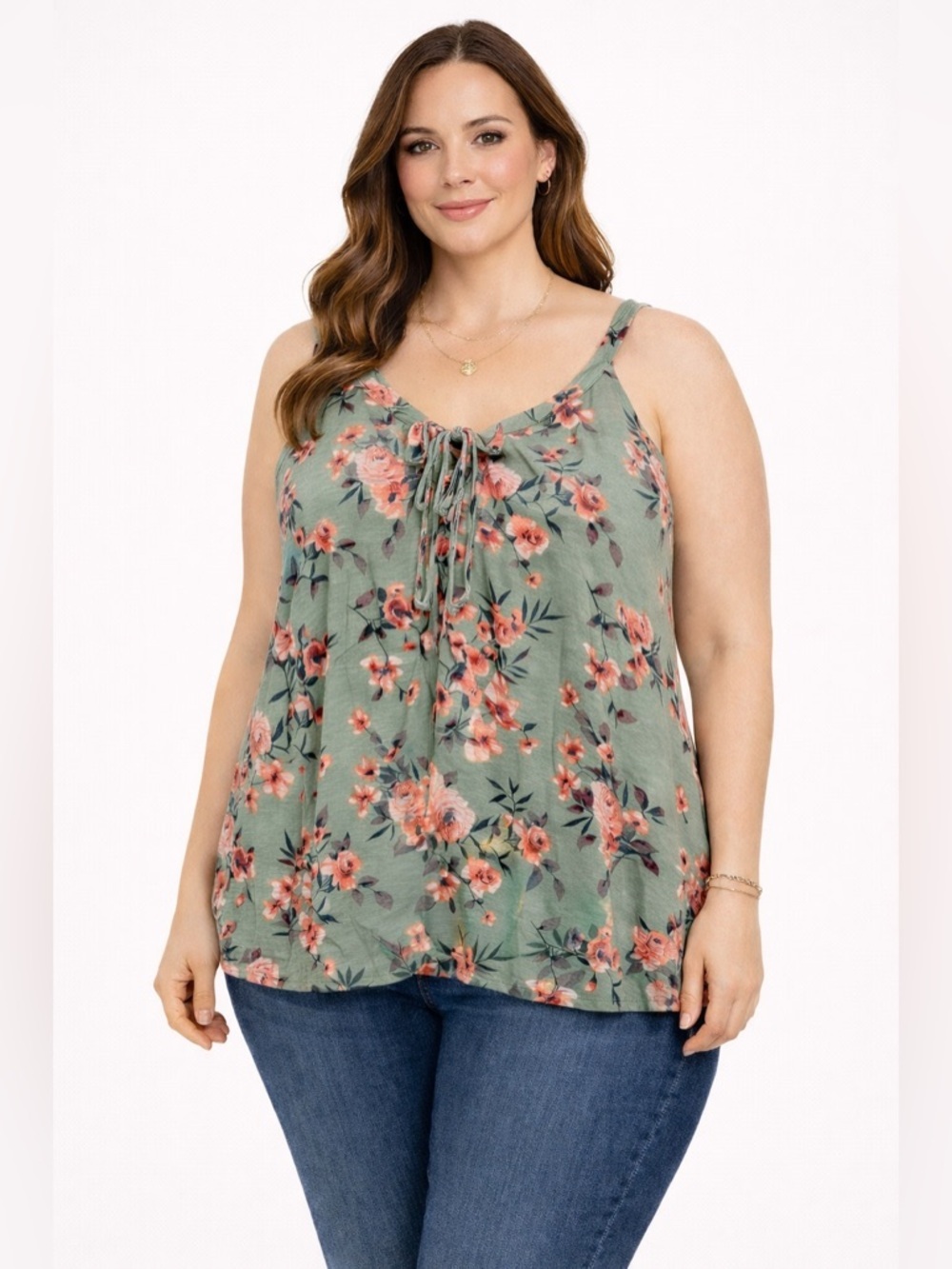 Torrid Women’s 1X Sage Green Floral Sleeveless Swing Top